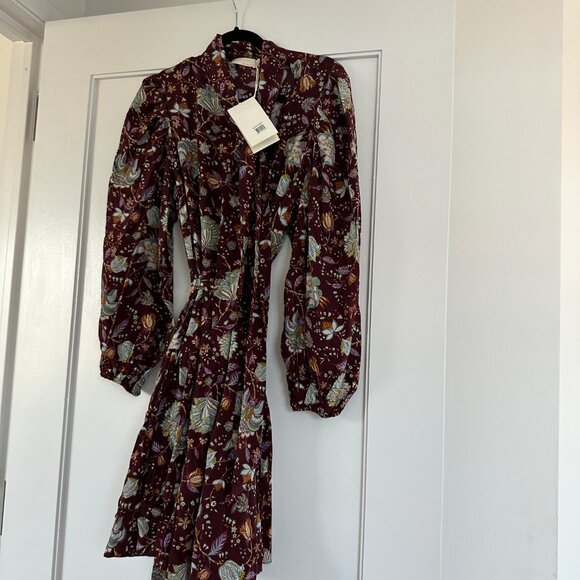 NWT Ulla Johnson Lula Mini Dress in Heliotrope Silk Floral High Neck Long Sleeve - Picture 9 of 13